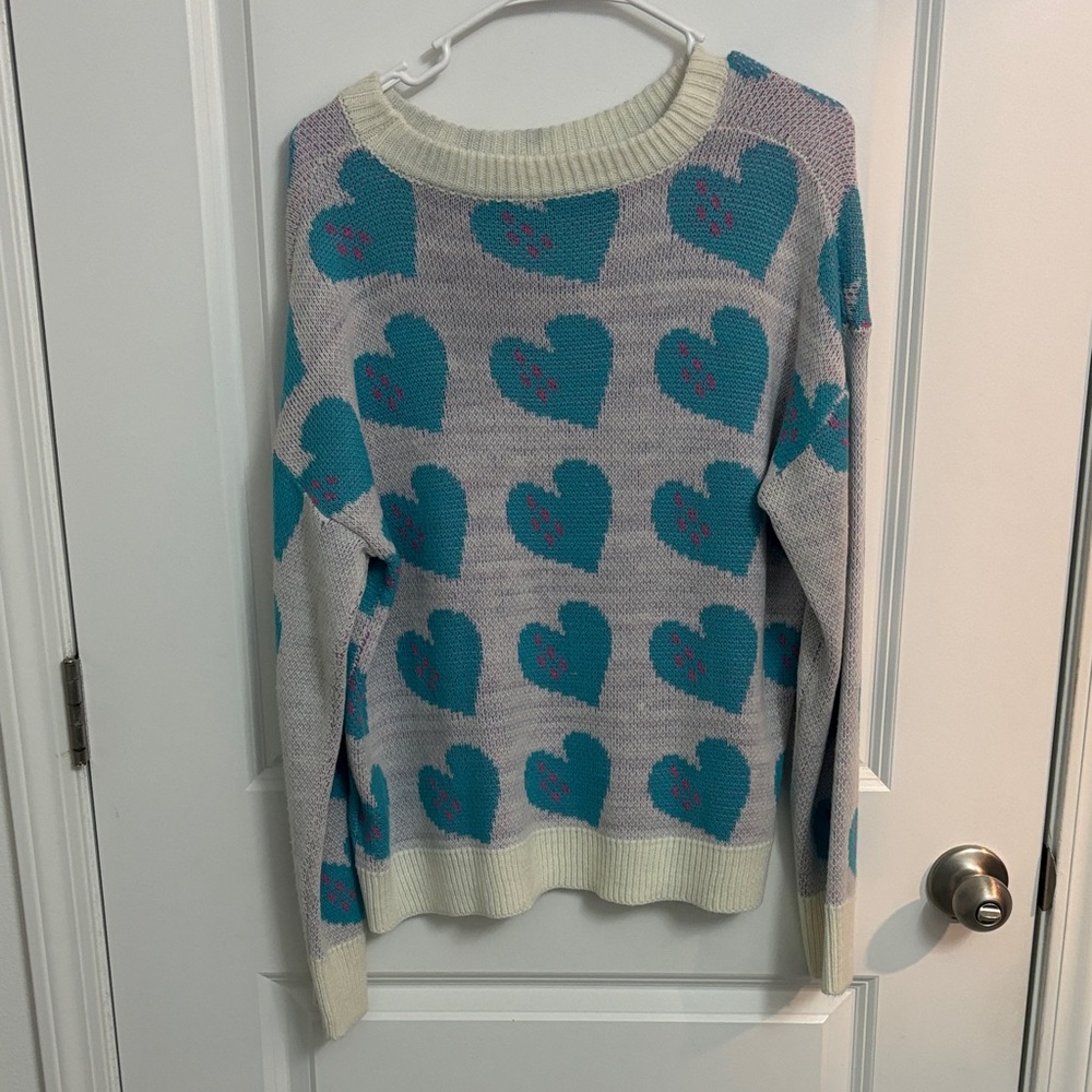 Heart Patterned Crew Neck Sweater - image 1